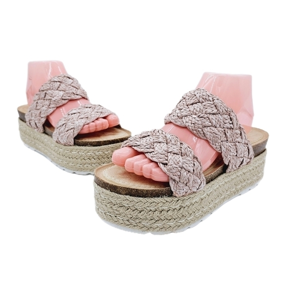Madden Girl Blush Braided Raffia Pretty Espadrille Open Toe Platform Sandals - Picture 1 of 16